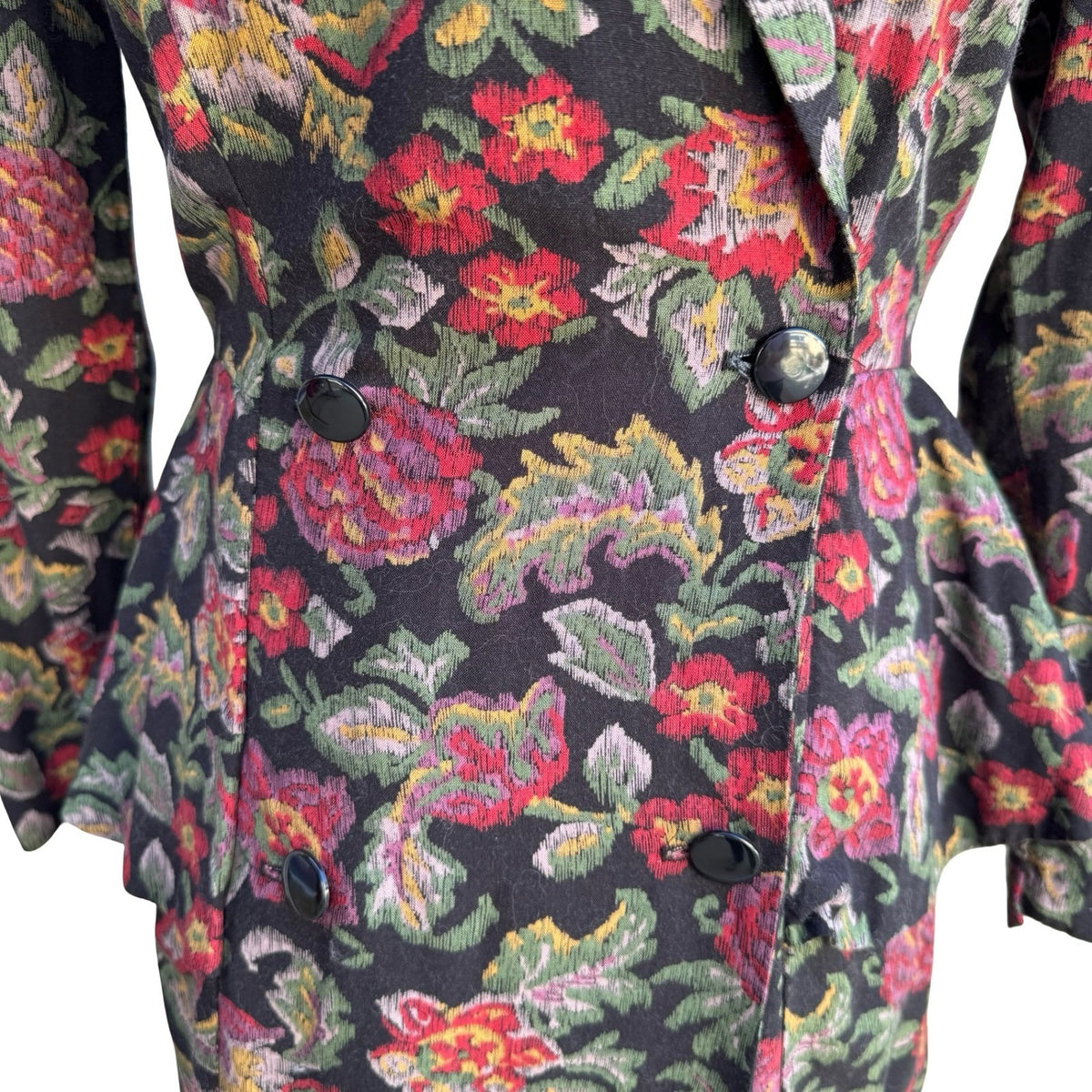 Liz Vintage 80s 90s Dark Floral Victorian Gothic Peplum Brocade Tapestry Dress