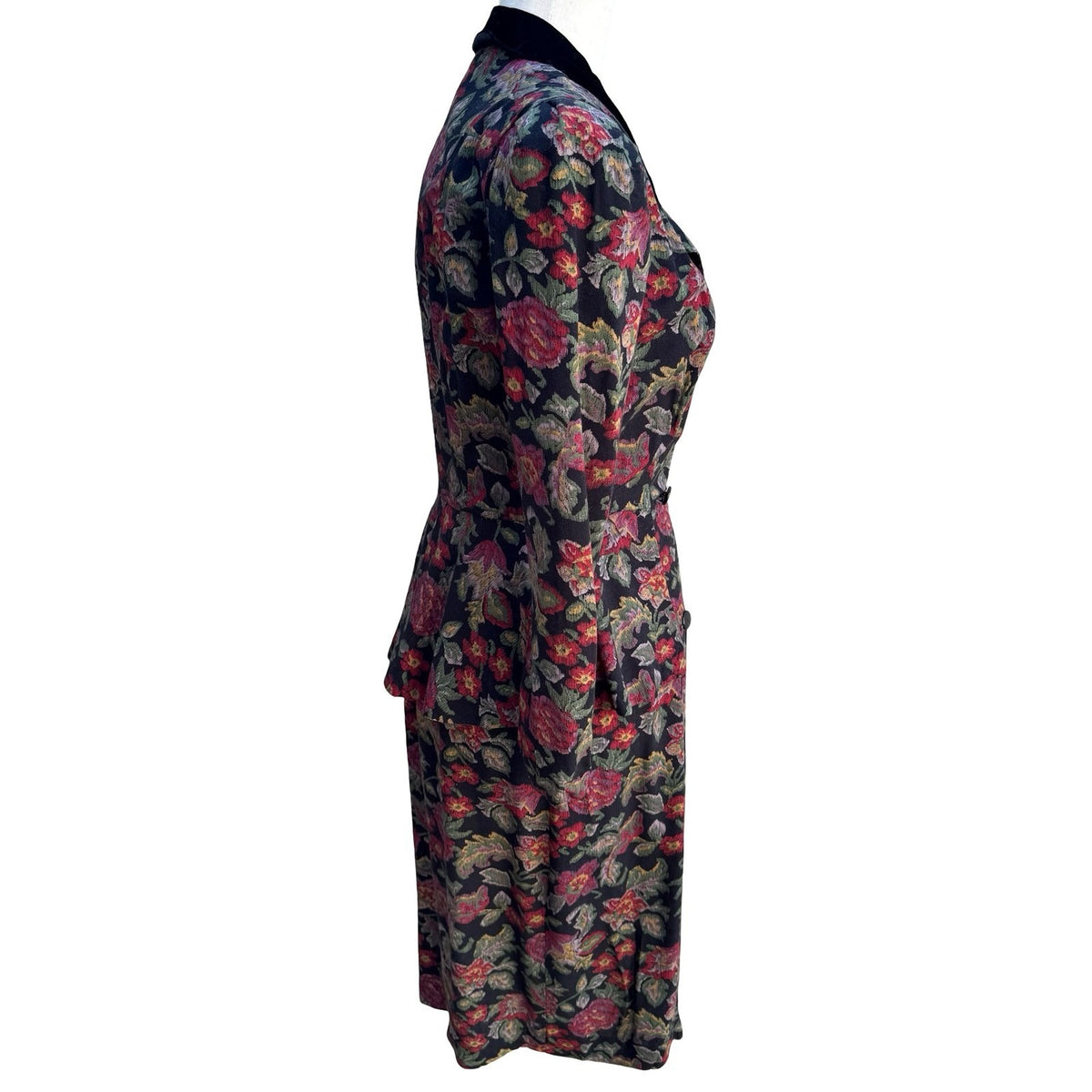 Liz Vintage 80s 90s Dark Floral Victorian Gothic Peplum Brocade Tapestry Dress