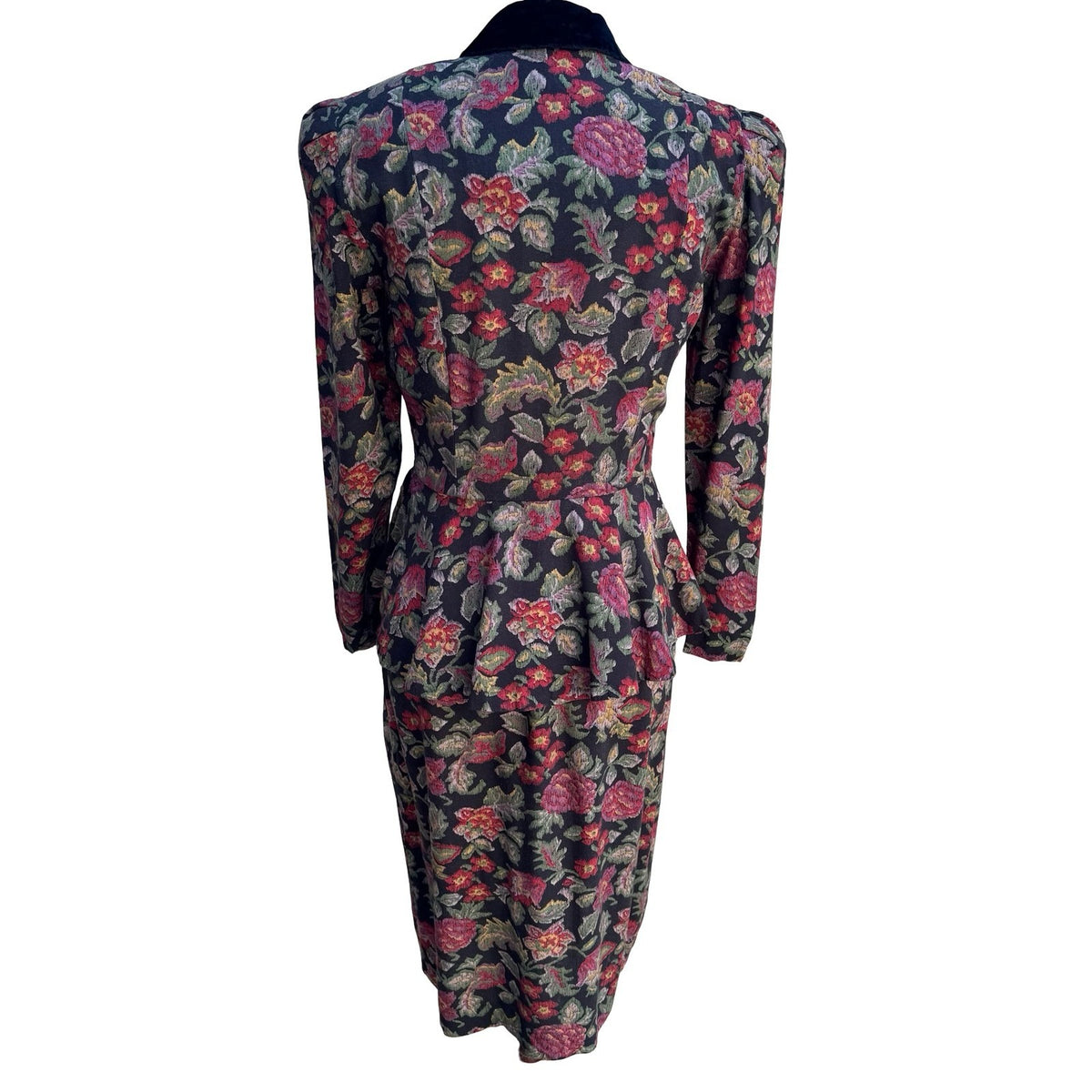 Liz Vintage 80s 90s Dark Floral Victorian Gothic Peplum Brocade Tapestry Dress
