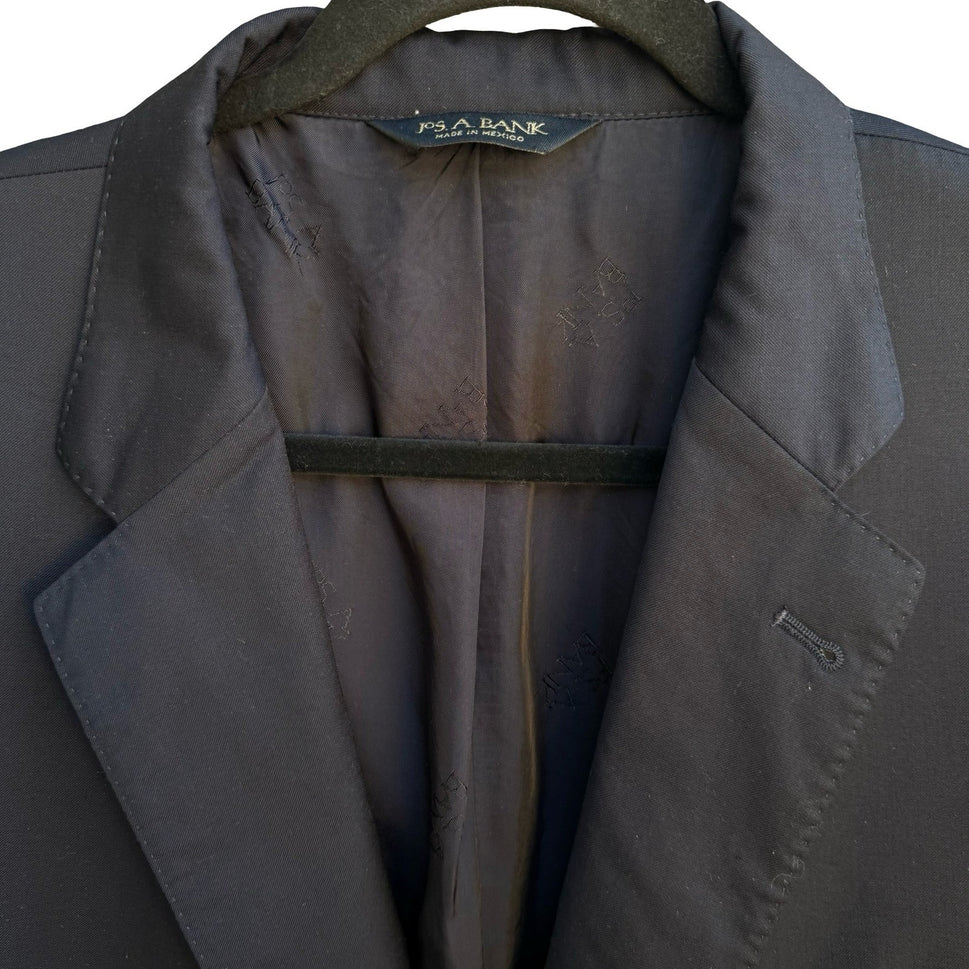Jos A Bank 100% Wool Professional Formal Executive Blazer Jacket Black Mens 46L