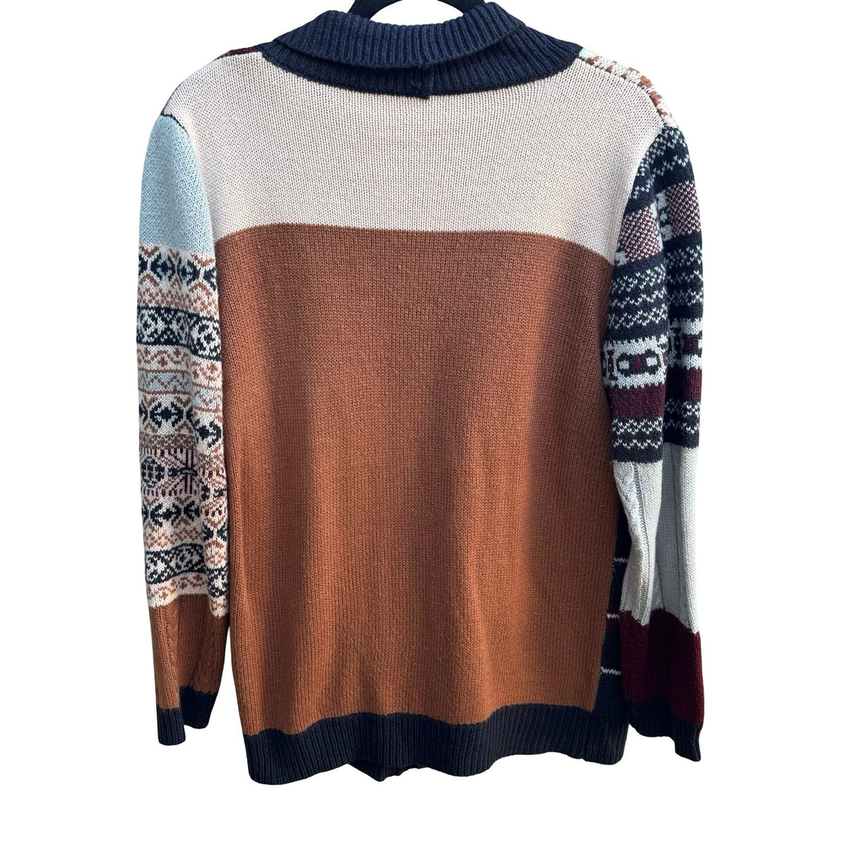 Patchwork Fair Isle Dark Academia Cable Knit Shawl Cardigan Multicolor Mens M