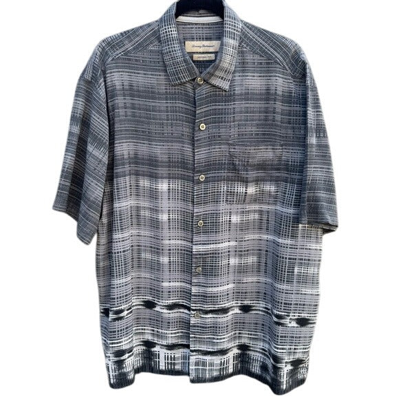 Tommy Bahama Mens Gray Plaid Short-Sleeve Shirt XL Button-Up Collared Casual