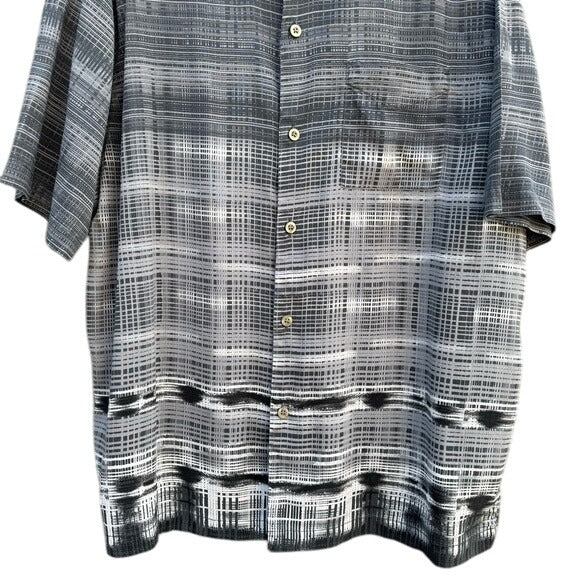 Tommy Bahama Mens Gray Plaid Short-Sleeve Shirt XL Button-Up Collared Casual