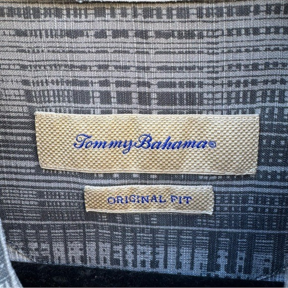 Tommy Bahama Mens Gray Plaid Short-Sleeve Shirt XL Button-Up Collared Casual