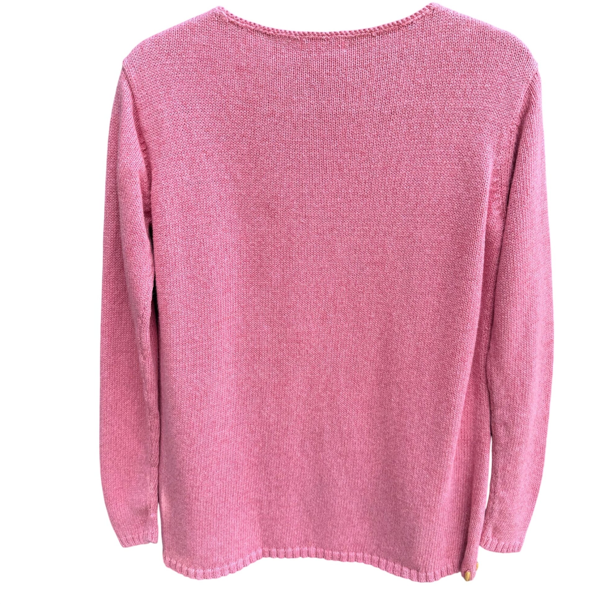 Cynthia Taylor Vintage Womens Pink Sweater Cottage Floral Embroidery Beaded Hem