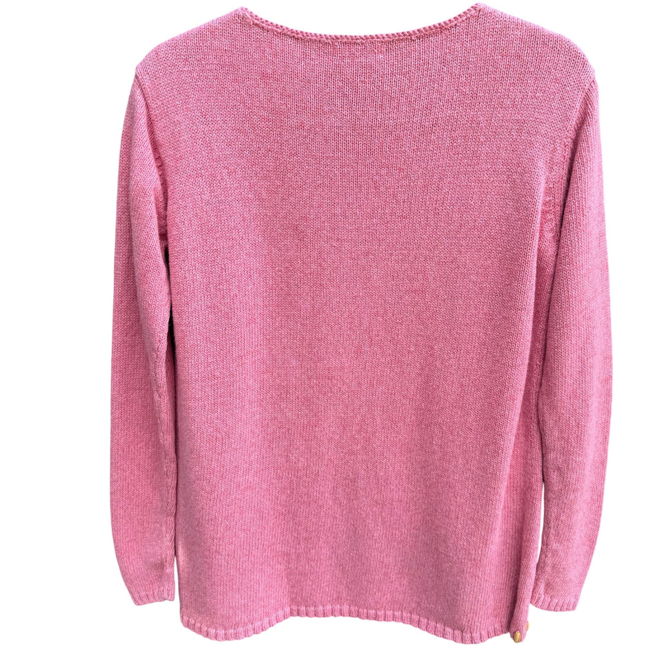 Cynthia Taylor Vintage Womens Pink Sweater Cottage Floral Embroidery Beaded Hem