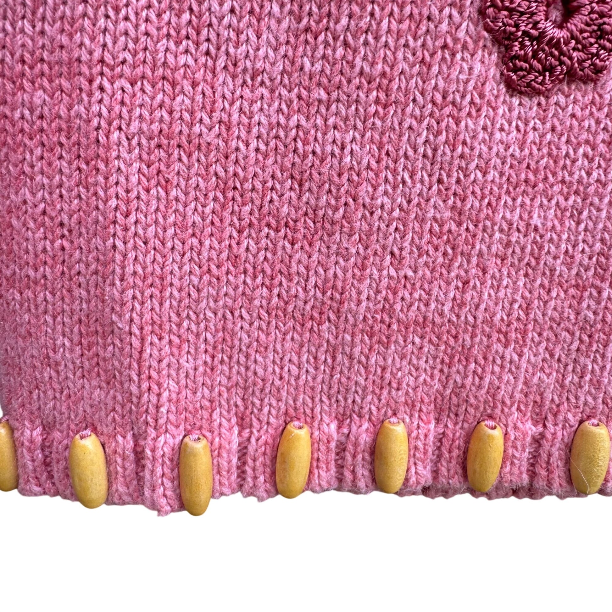 Cynthia Taylor Vintage Womens Pink Sweater Cottage Floral Embroidery Beaded Hem