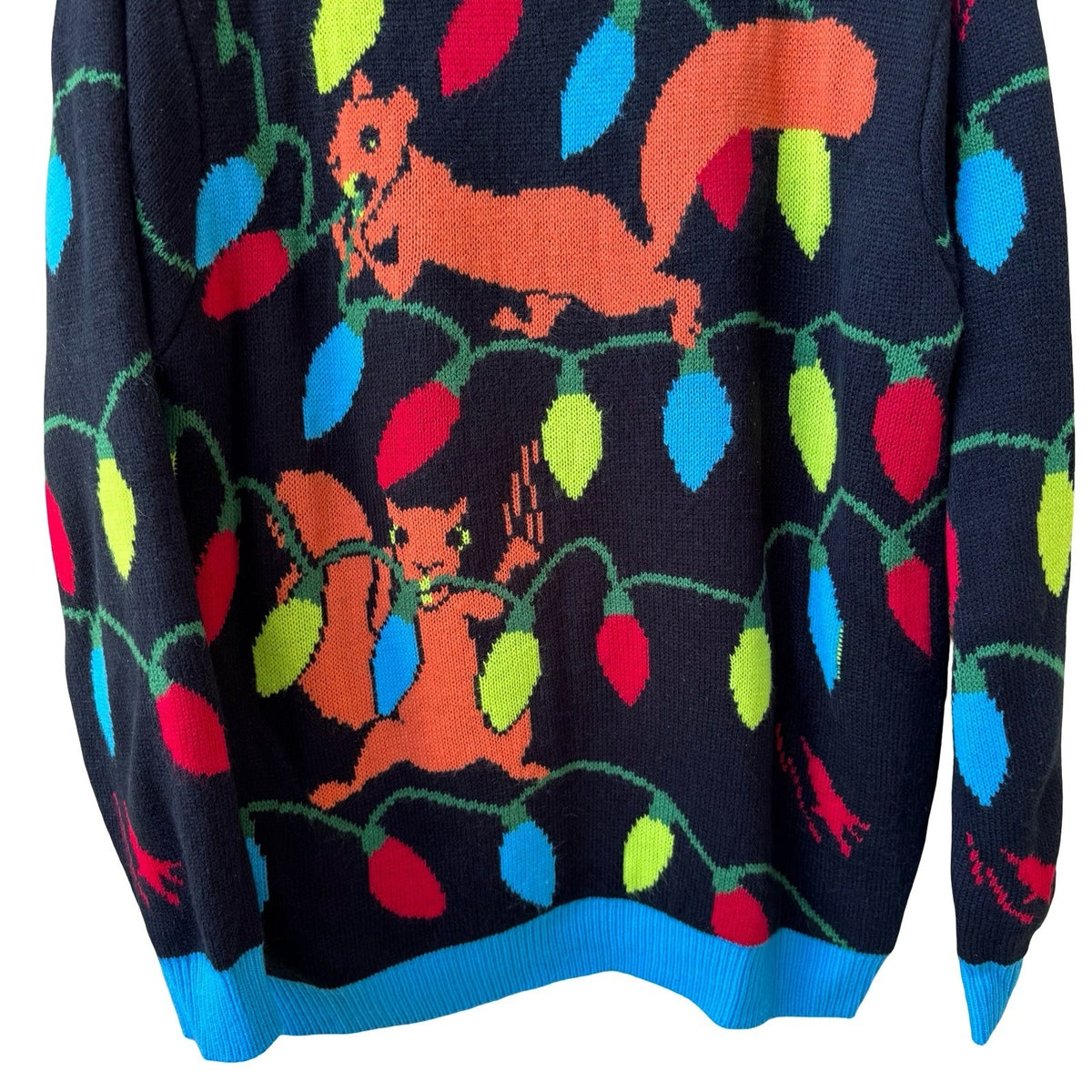 FunQi Squirrel Christmas Light Graphic Ugly Sweater Holiday Party Black Mens XL