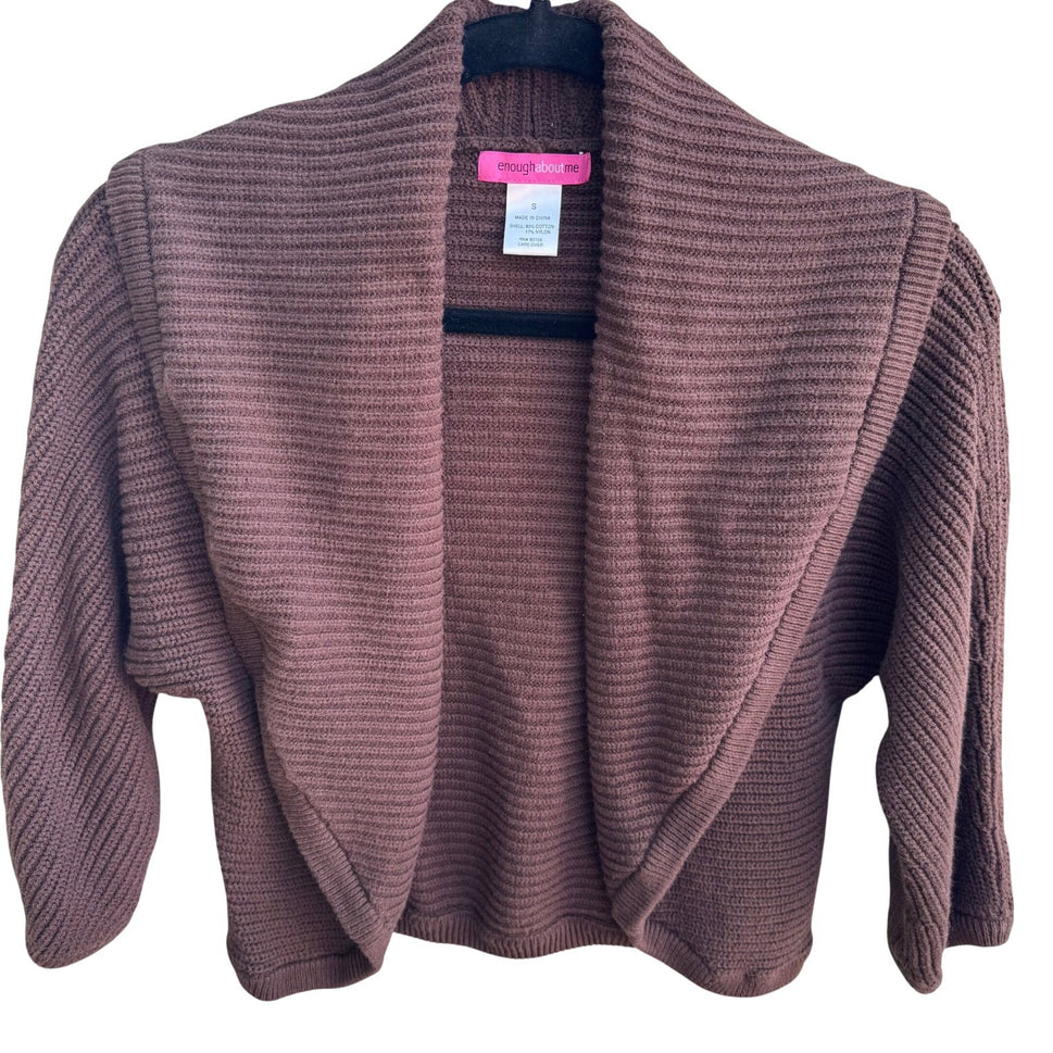 Enough About Me Brown Ribbed Open Front Cardigan Shawl Collar Batwing Sleeve S