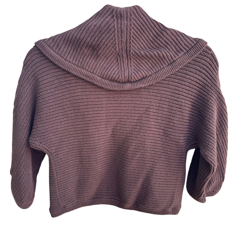 Enough About Me Brown Ribbed Open Front Cardigan Shawl Collar Batwing Sleeve S