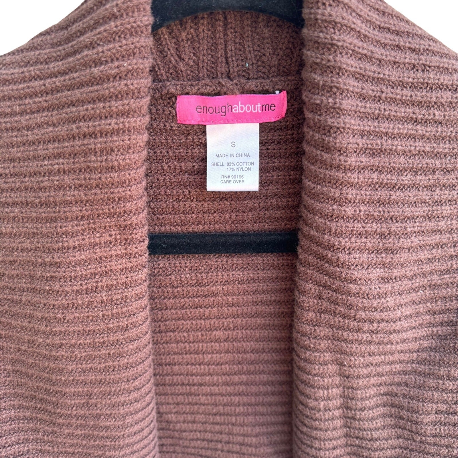 Enough About Me Brown Ribbed Open Front Cardigan Shawl Collar Batwing Sleeve S