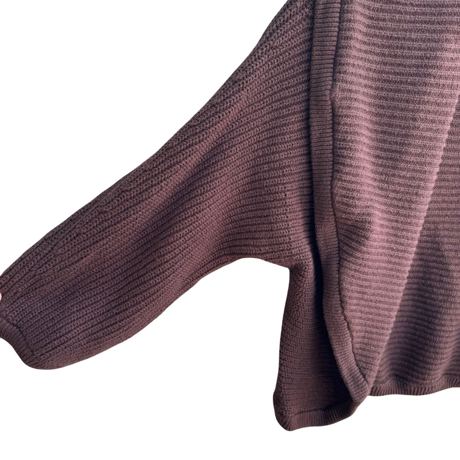 Enough About Me Brown Ribbed Open Front Cardigan Shawl Collar Batwing Sleeve S