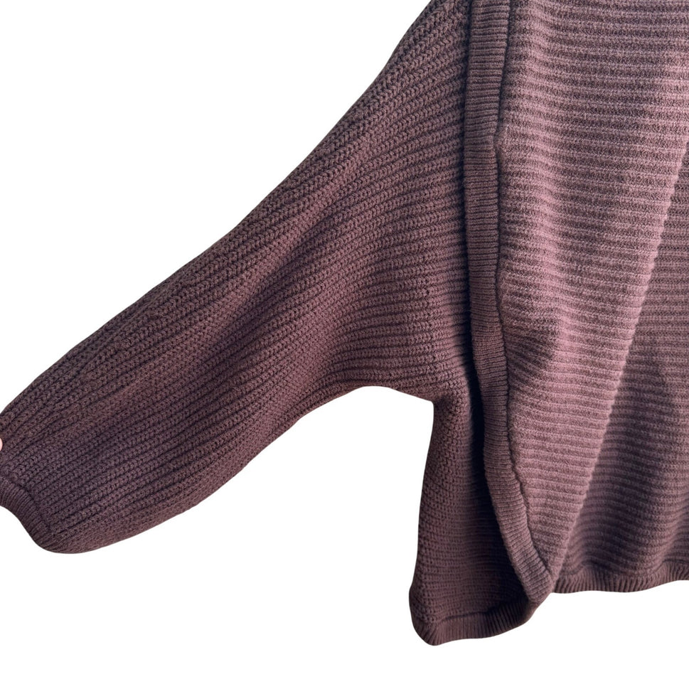Enough About Me Brown Ribbed Open Front Cardigan Shawl Collar Batwing Sleeve S