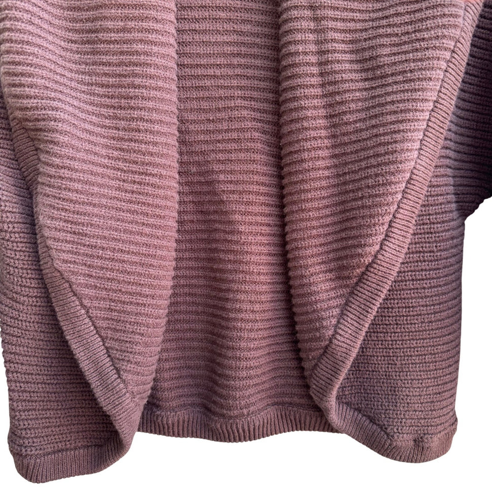 Enough About Me Brown Ribbed Open Front Cardigan Shawl Collar Batwing Sleeve S