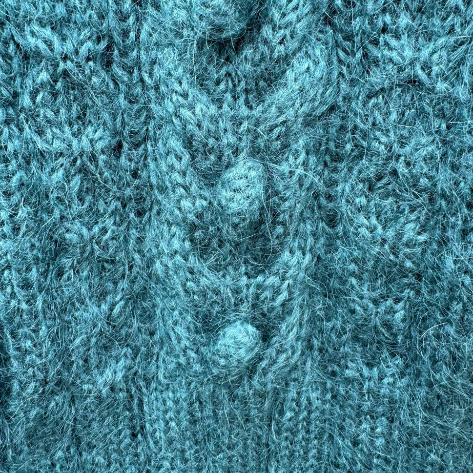 Lizwear Vintage 80s 90s Hand-Knitted Teal Wool Blend Cable Knit Crop Sweater SP