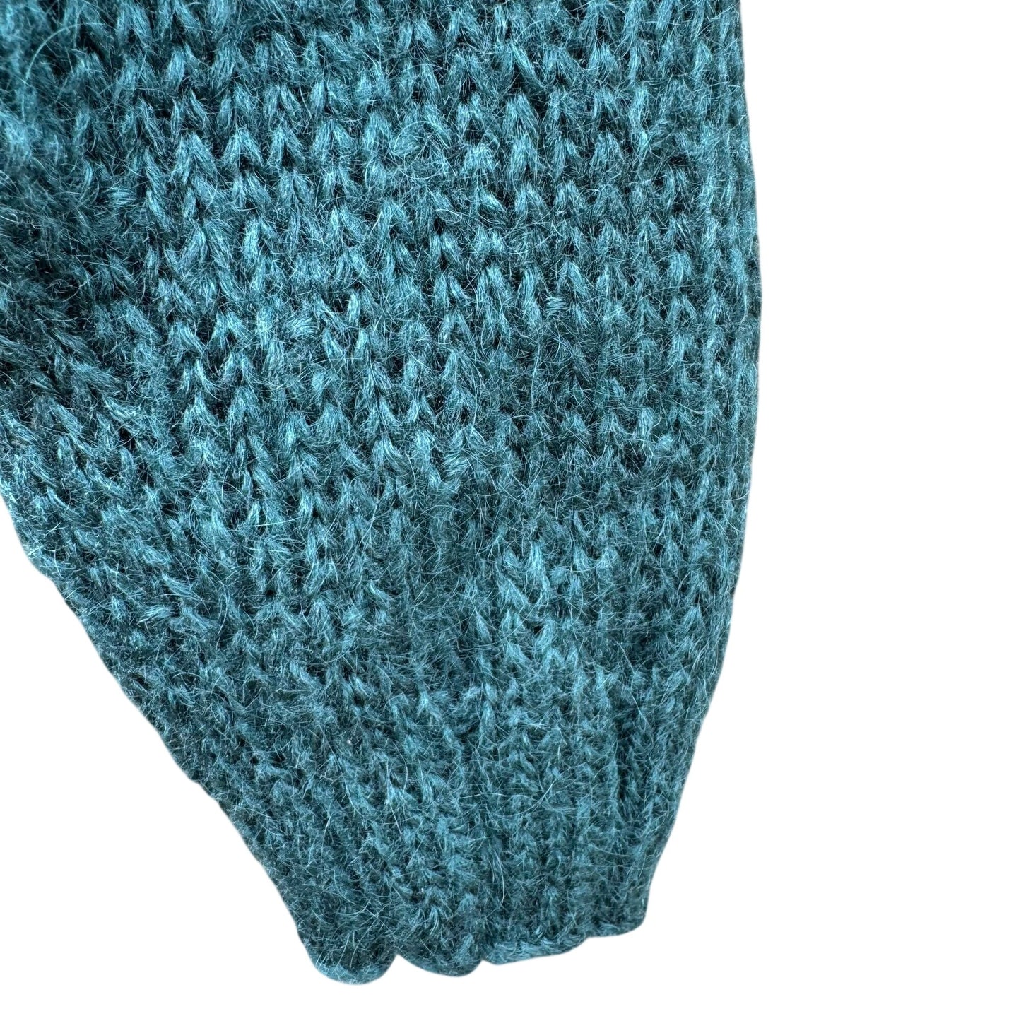 Lizwear Vintage 80s 90s Hand-Knitted Teal Wool Blend Cable Knit Crop Sweater SP