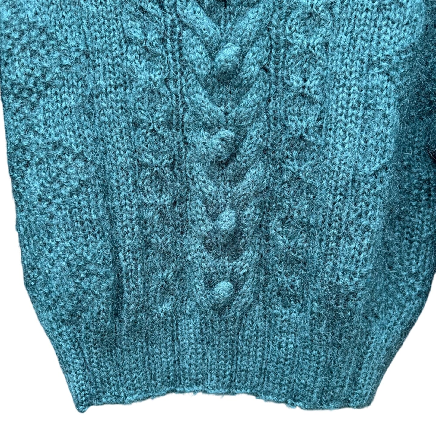 Lizwear Vintage 80s 90s Hand-Knitted Teal Wool Blend Cable Knit Crop Sweater SP