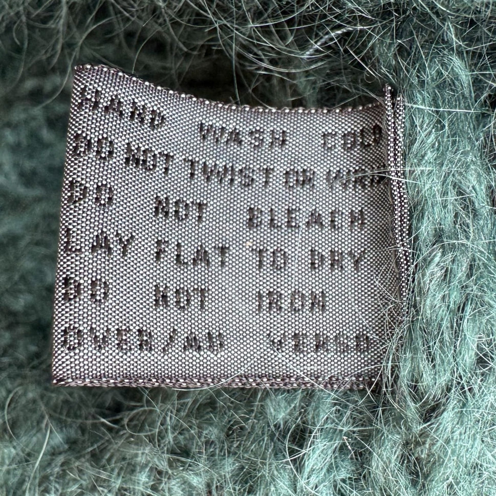 Lizwear Vintage 80s 90s Hand-Knitted Teal Wool Blend Cable Knit Crop Sweater SP