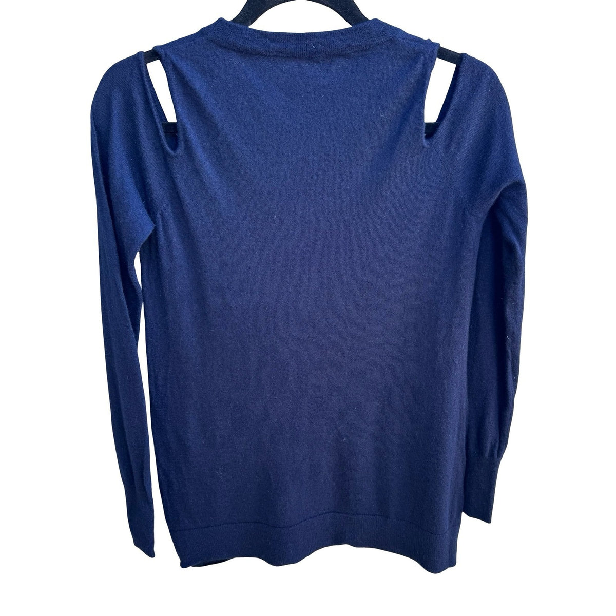 The Cashmere Project Quiet Luxury Minimalist Preppy Cold Shoulder Sweater Navy M
