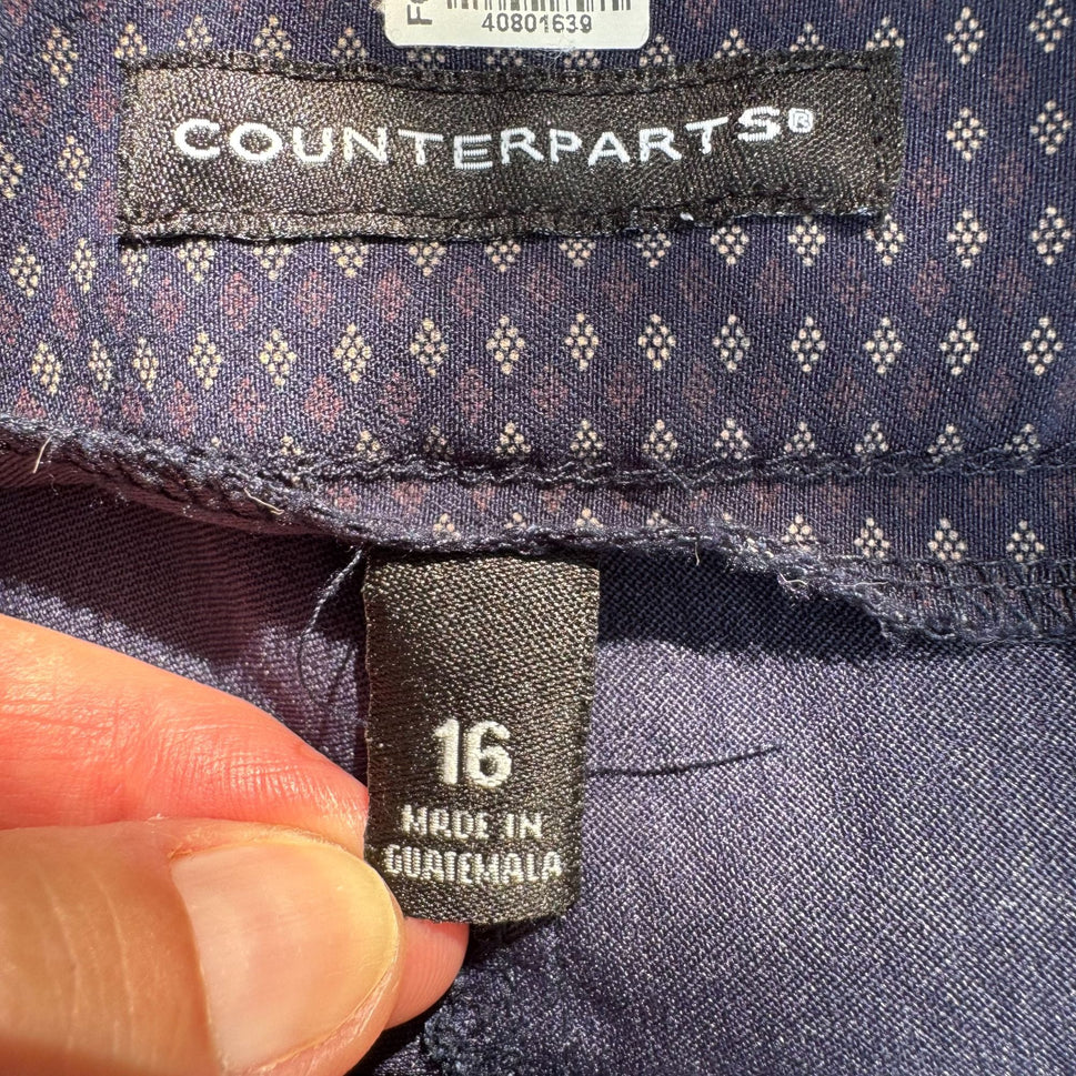 Counterparts Womens Navy Diamond Pattern Stretch Flat Front Dress Pants 16