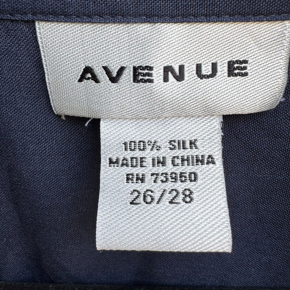 Avenue Vintage Womens Plus Size Navy Silk Button-Down Preppy Shirt Blouse 26/28