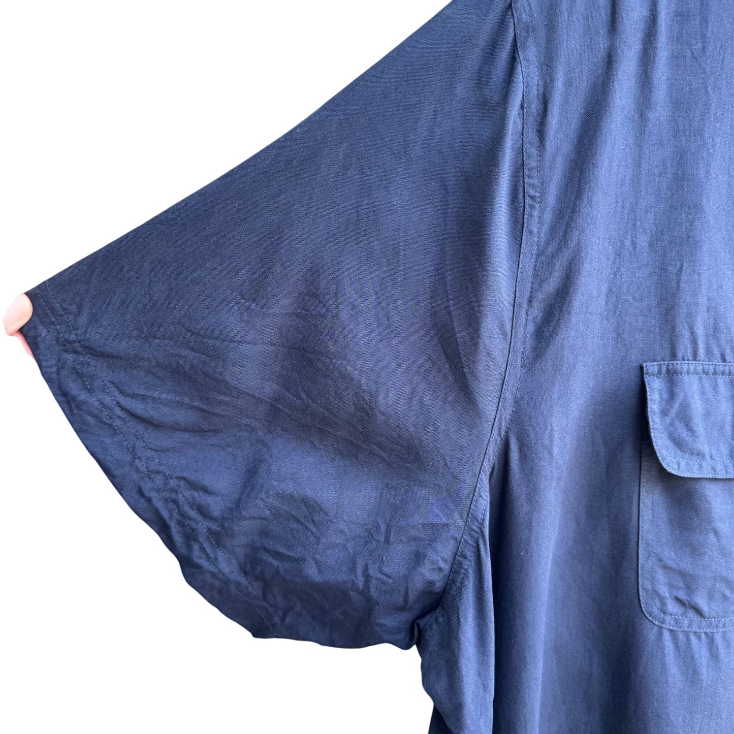 Avenue Vintage Womens Plus Size Navy Silk Button-Down Preppy Shirt Blouse 26/28