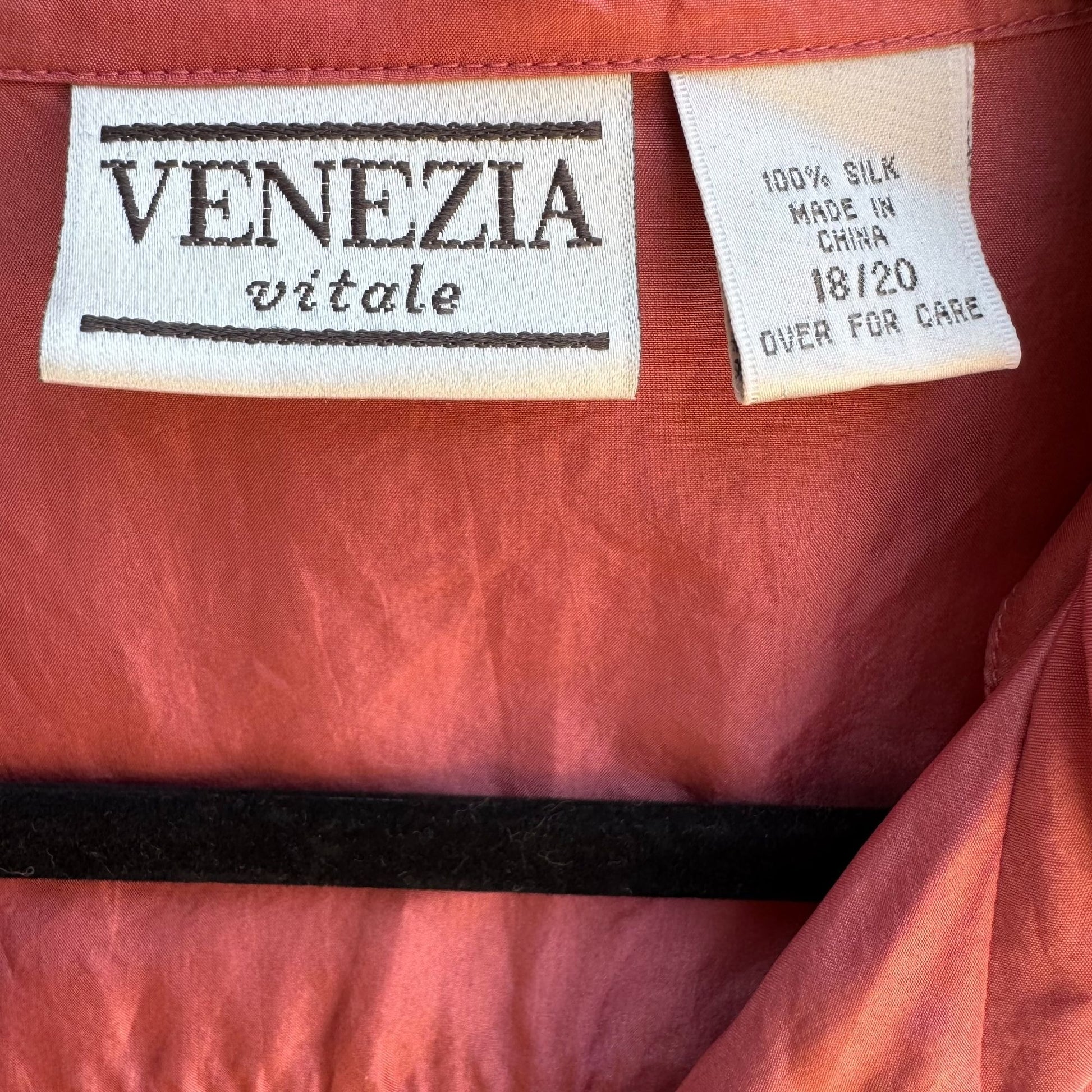 Venezia Vitale Womens Silk Dusty Rose Short Sleeve Button-Up Shirt Size 18/20