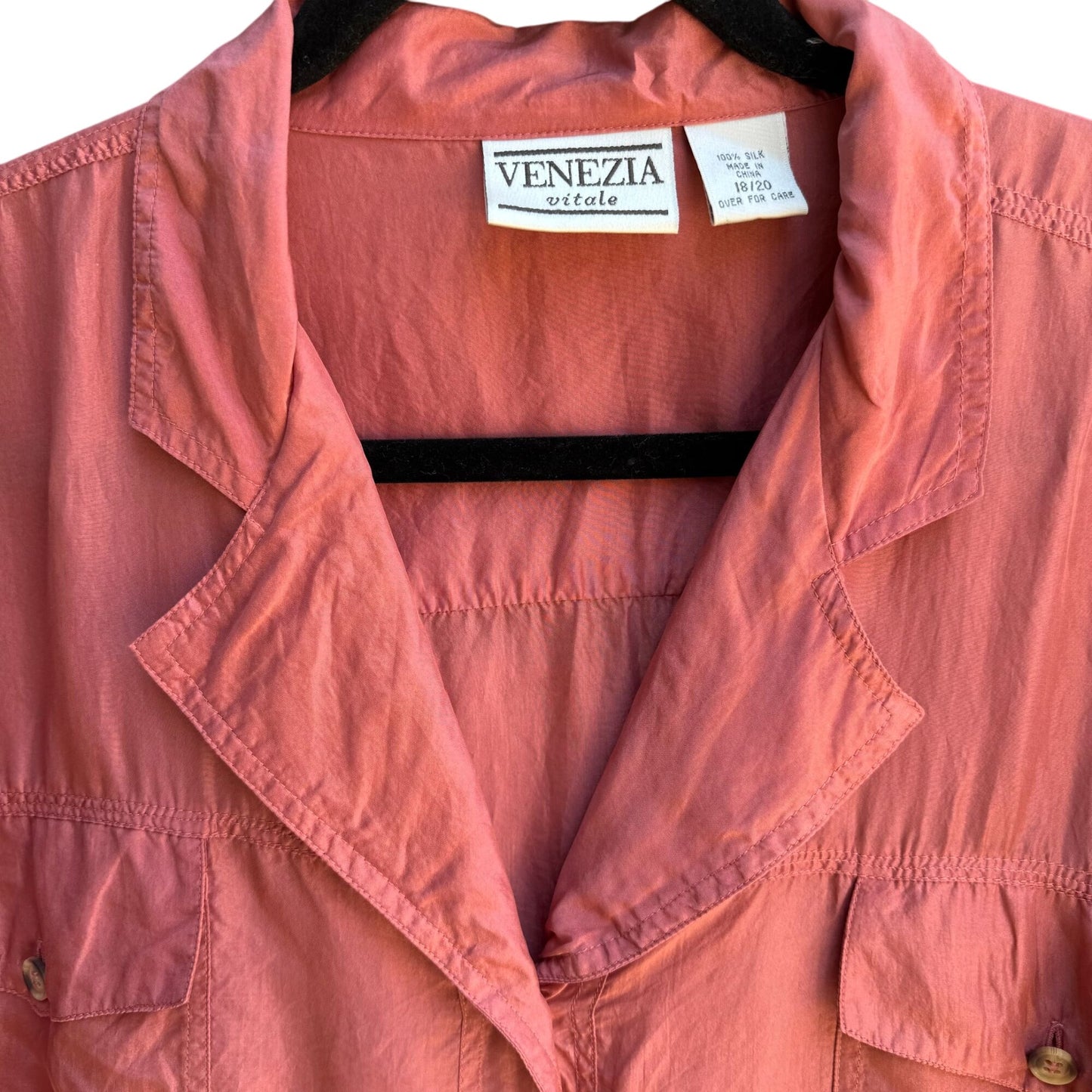 Venezia Vitale Womens Silk Dusty Rose Short Sleeve Button-Up Shirt Size 18/20