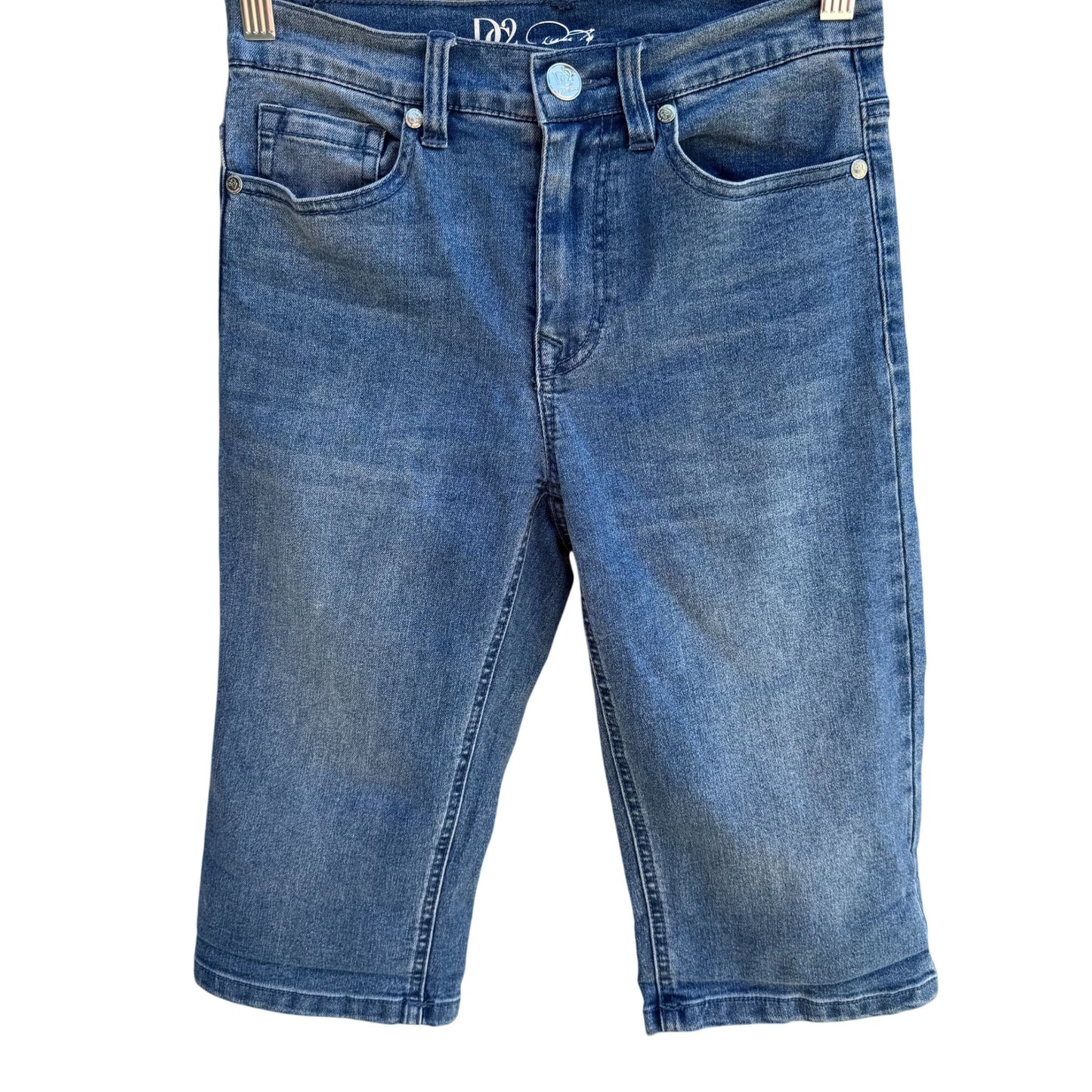 DG2 Diane Gilman Womens Preppy Blue Stretch Denim Old Money Long Bermuda Short 2