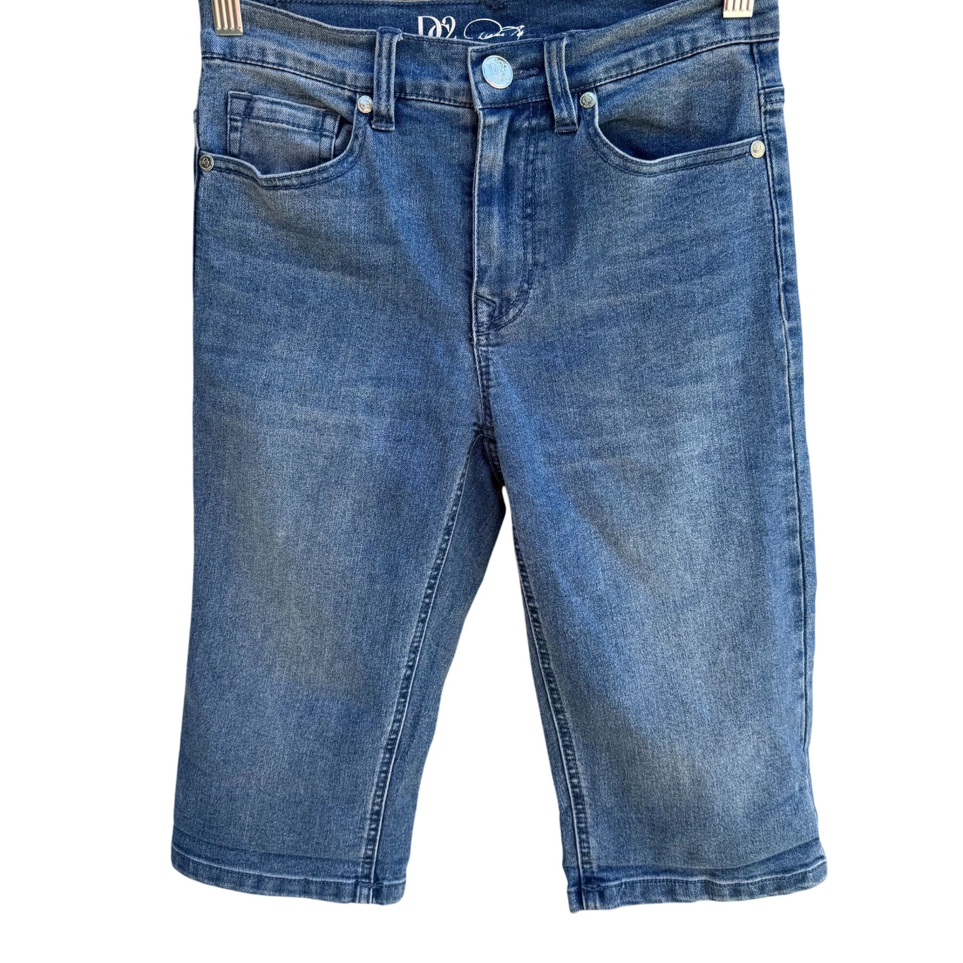 DG2 Diane Gilman Womens Preppy Blue Stretch Denim Old Money Long Bermuda Short 2