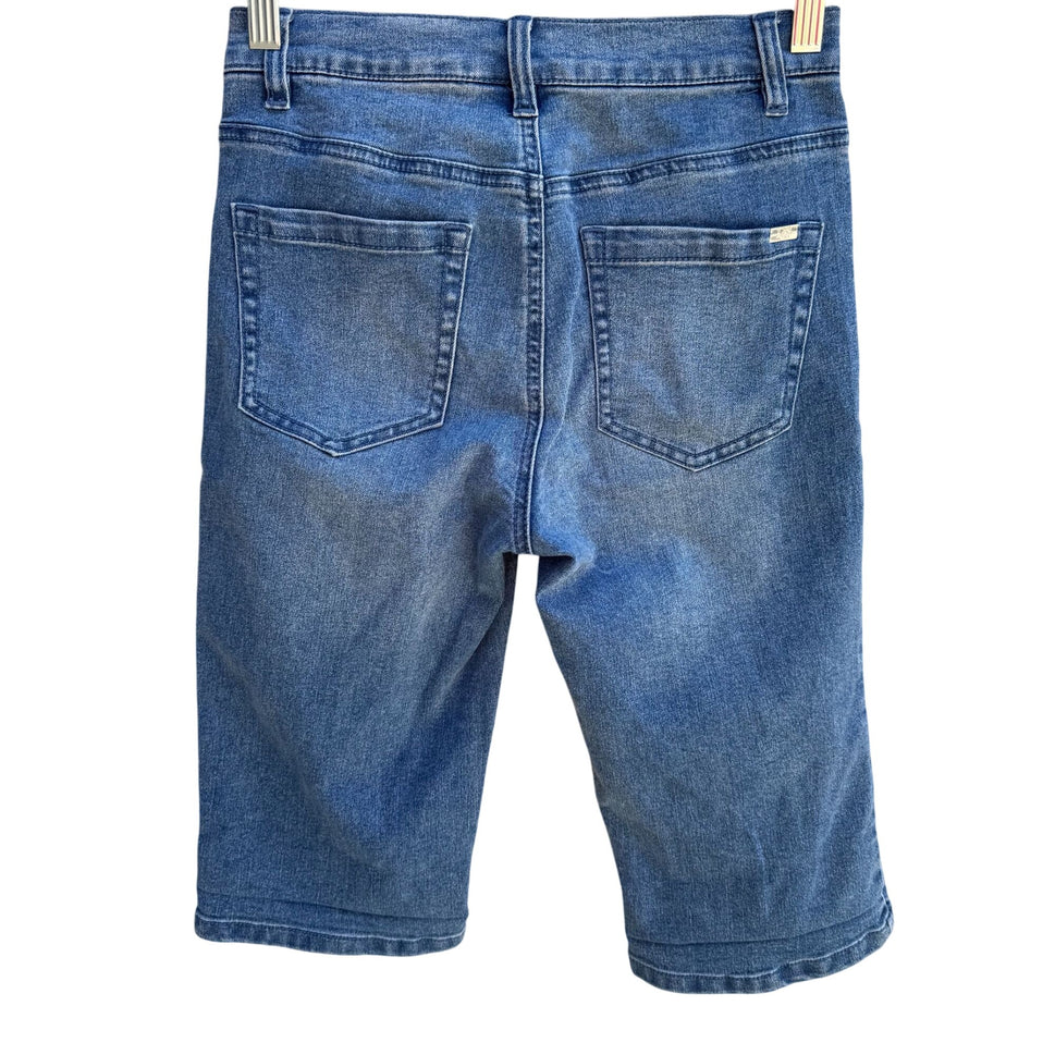 DG2 Diane Gilman Womens Preppy Blue Stretch Denim Old Money Long Bermuda Short 2