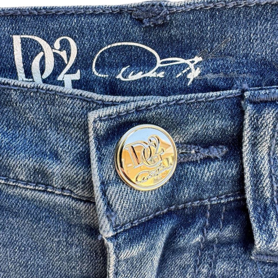 DG2 Diane Gilman Womens Preppy Blue Stretch Denim Old Money Long Bermuda Short 2