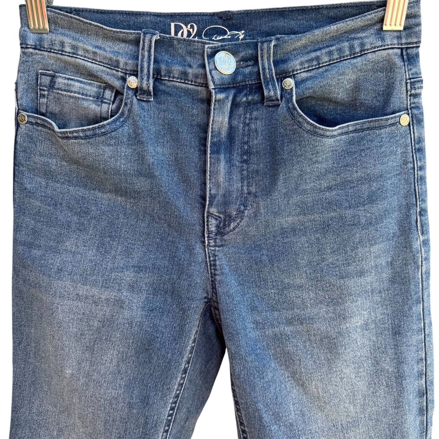 DG2 Diane Gilman Womens Preppy Blue Stretch Denim Old Money Long Bermuda Short 2