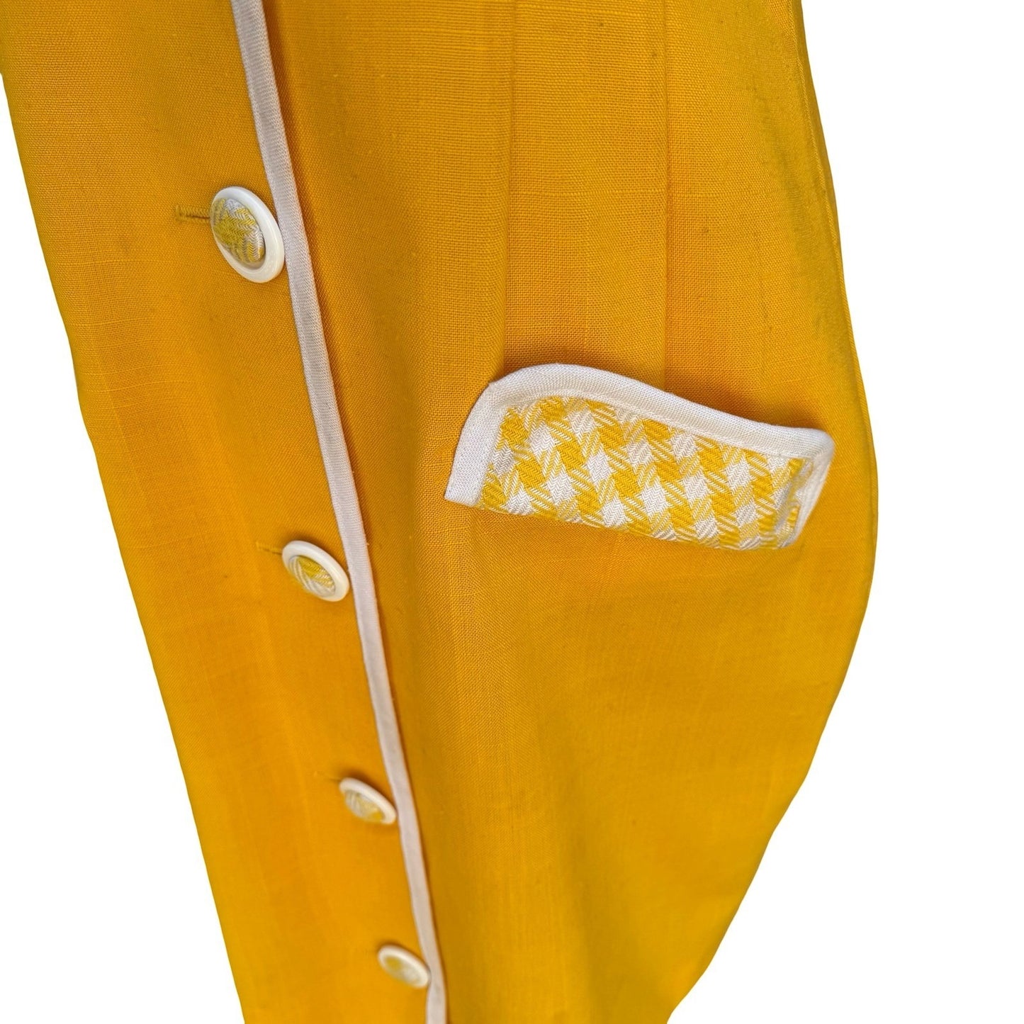 Leslie Fay Vintage 80s Retro Yellow Gingham Trim Button Front Shift Dress Size 8