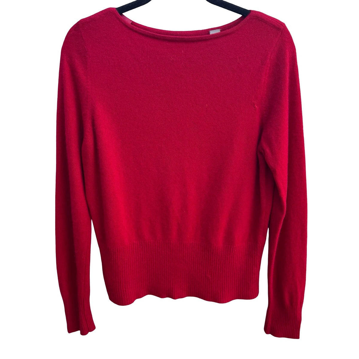 Cashmere Quiet Luxury Minimalist Boat Neck Ribbed Sweater Tomato Red Womens L