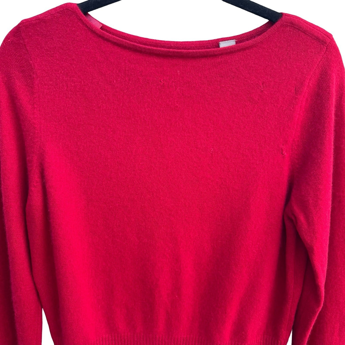 Cashmere Quiet Luxury Minimalist Boat Neck Ribbed Sweater Tomato Red Womens L