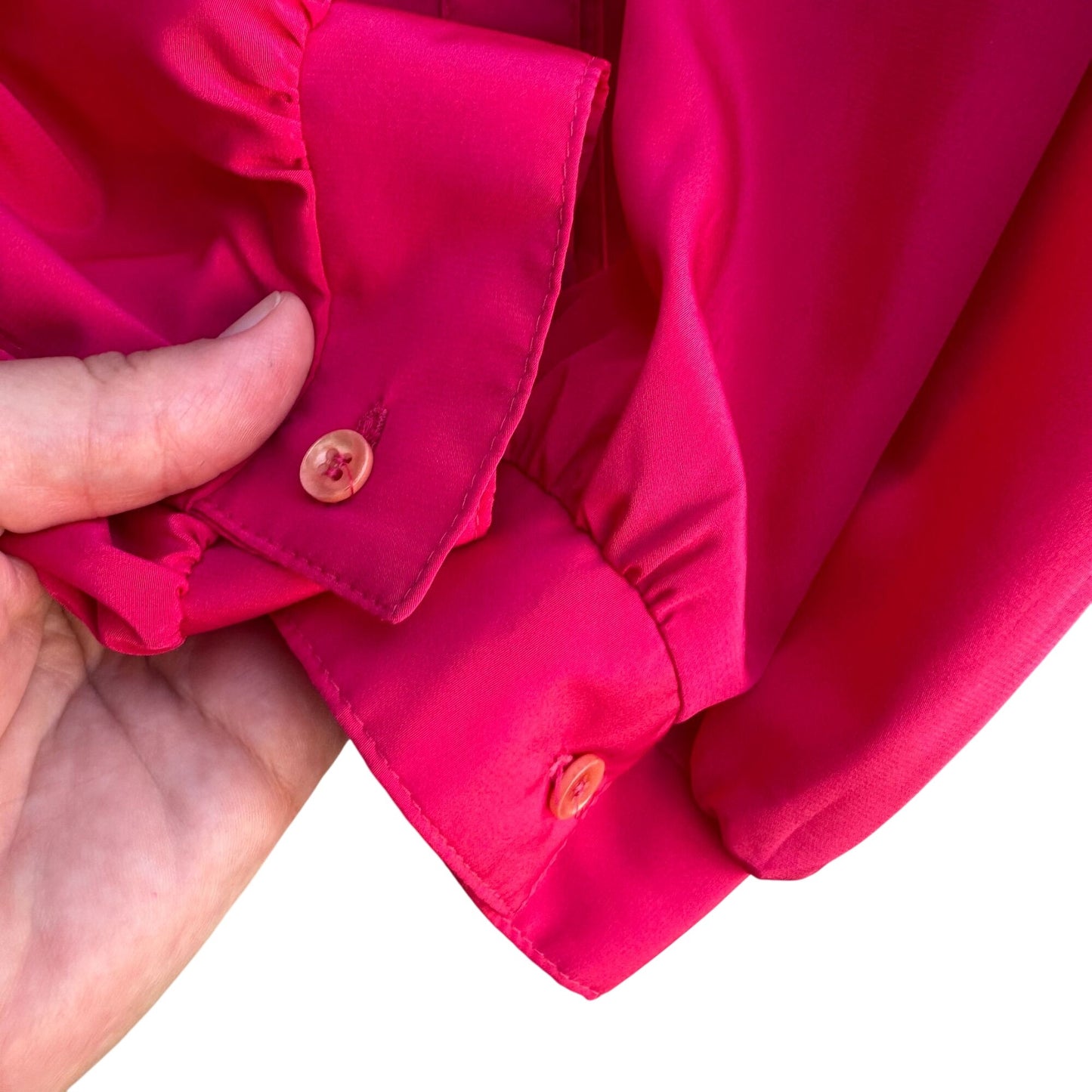 Marie-France Vintage Hot Pink Button-Up Palace Silk Roll Tab Sleeve Blouse 3XL