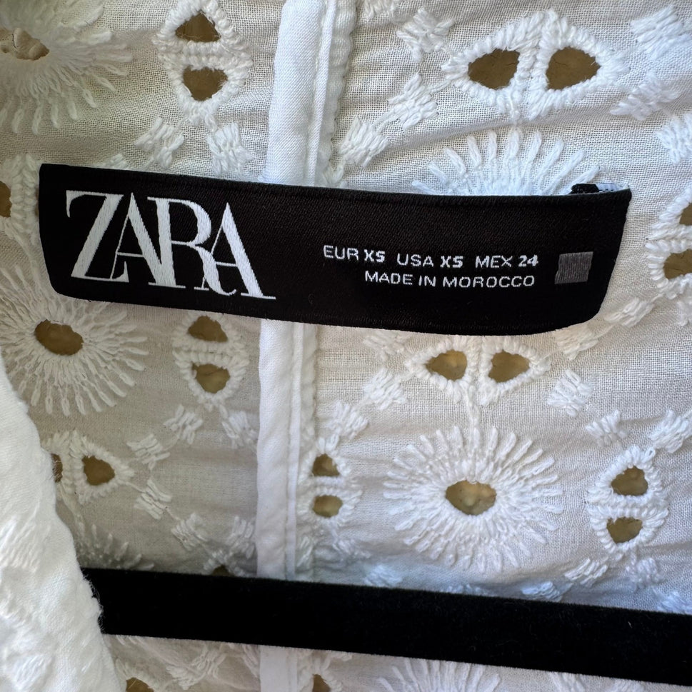 Zara Cottagecore Coastal Boho Eyelet Embroidered Blazer Jacket White XS NEW
