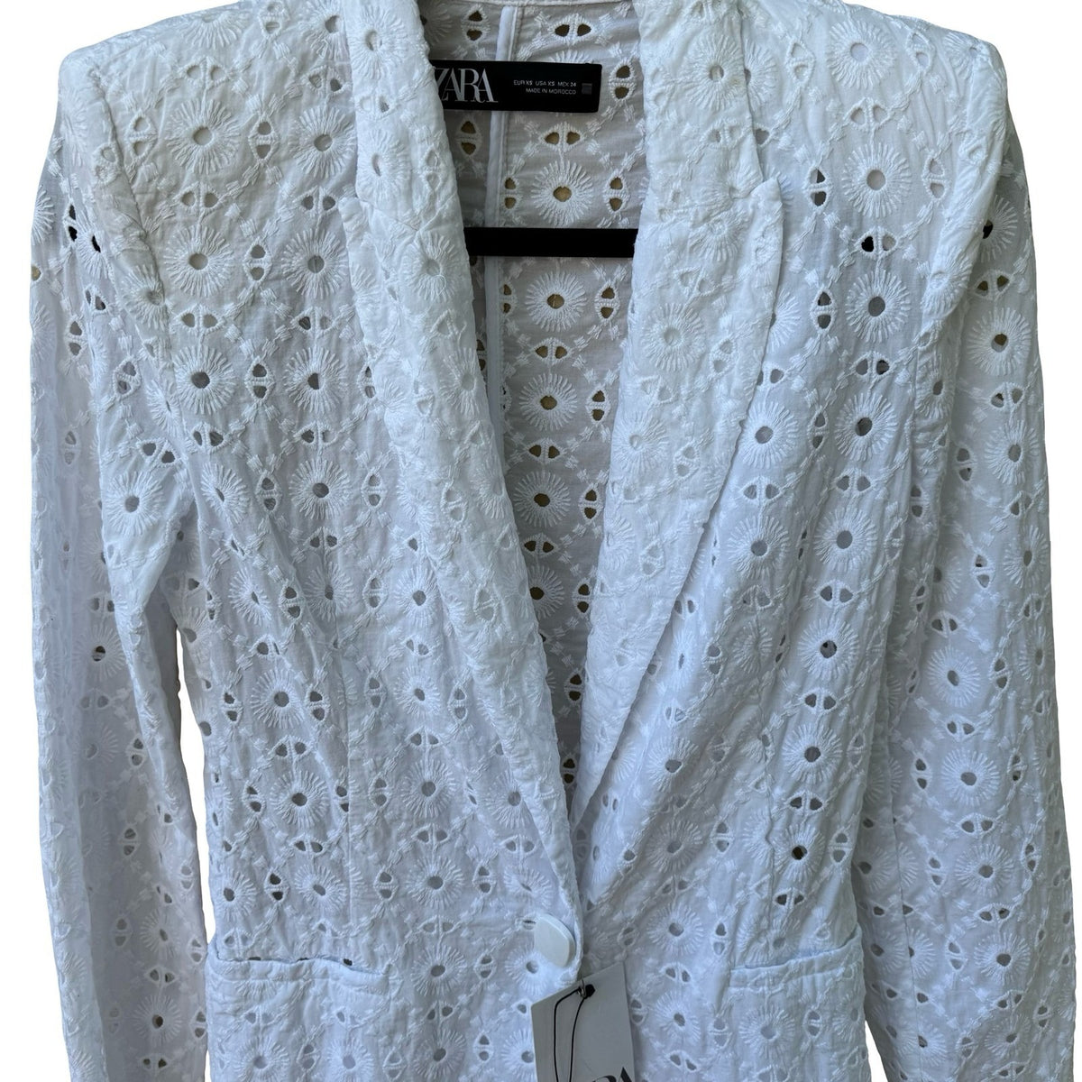 Zara Cottagecore Coastal Boho Eyelet Embroidered Blazer Jacket White XS NEW