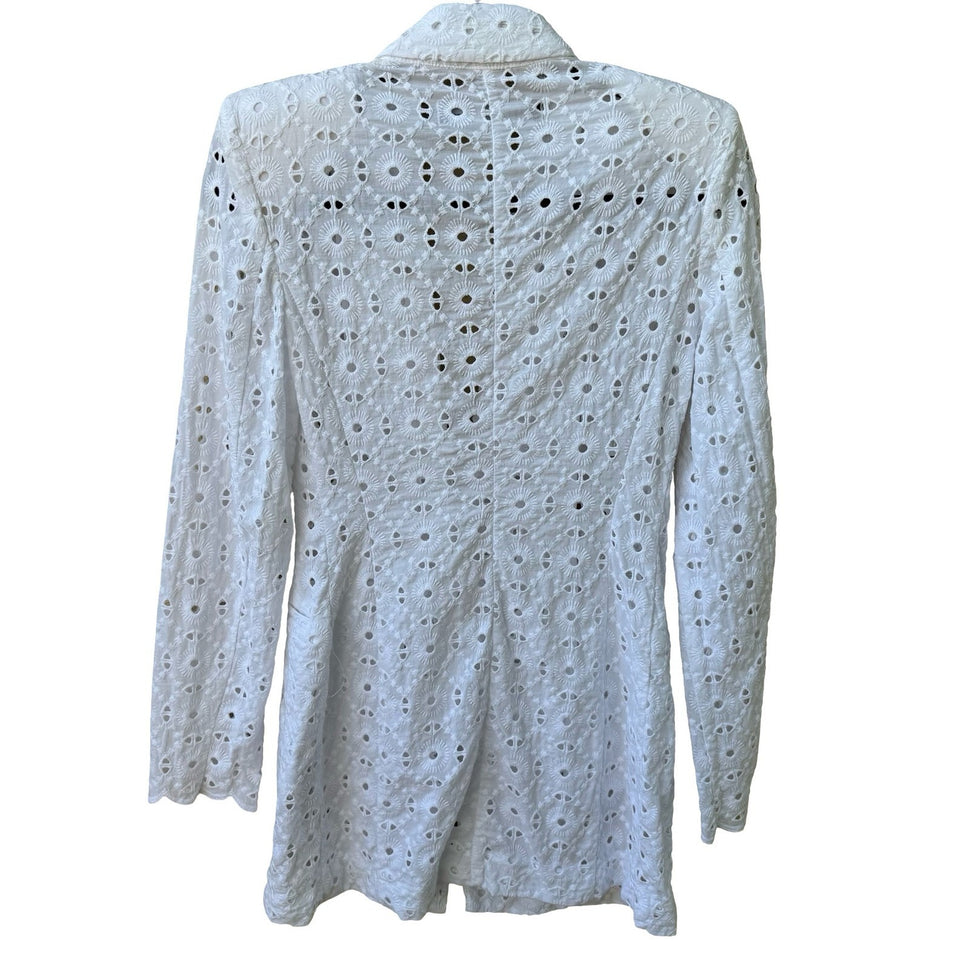 Zara Cottagecore Coastal Boho Eyelet Embroidered Blazer Jacket White XS NEW