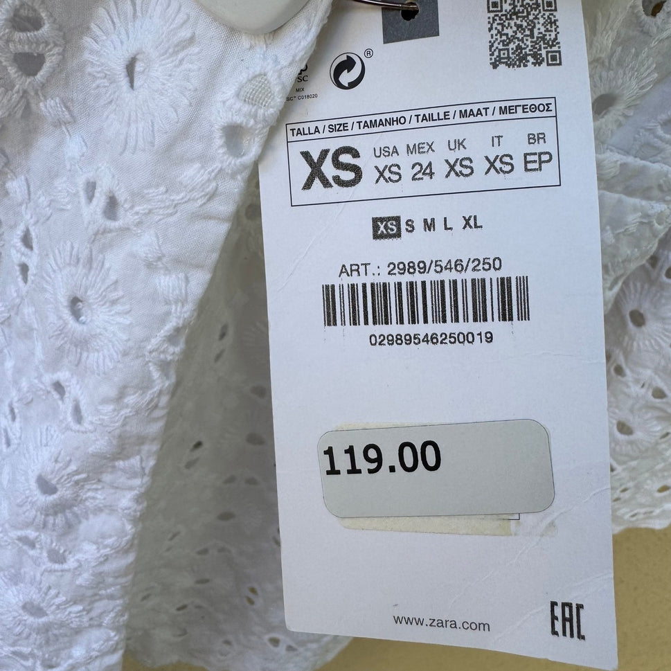 Zara Cottagecore Coastal Boho Eyelet Embroidered Blazer Jacket White XS NEW