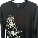 Switch Chaps Womens Black Long Sleeve Floral Graphic Top L Preppy Minimalist Monochrome 3 image