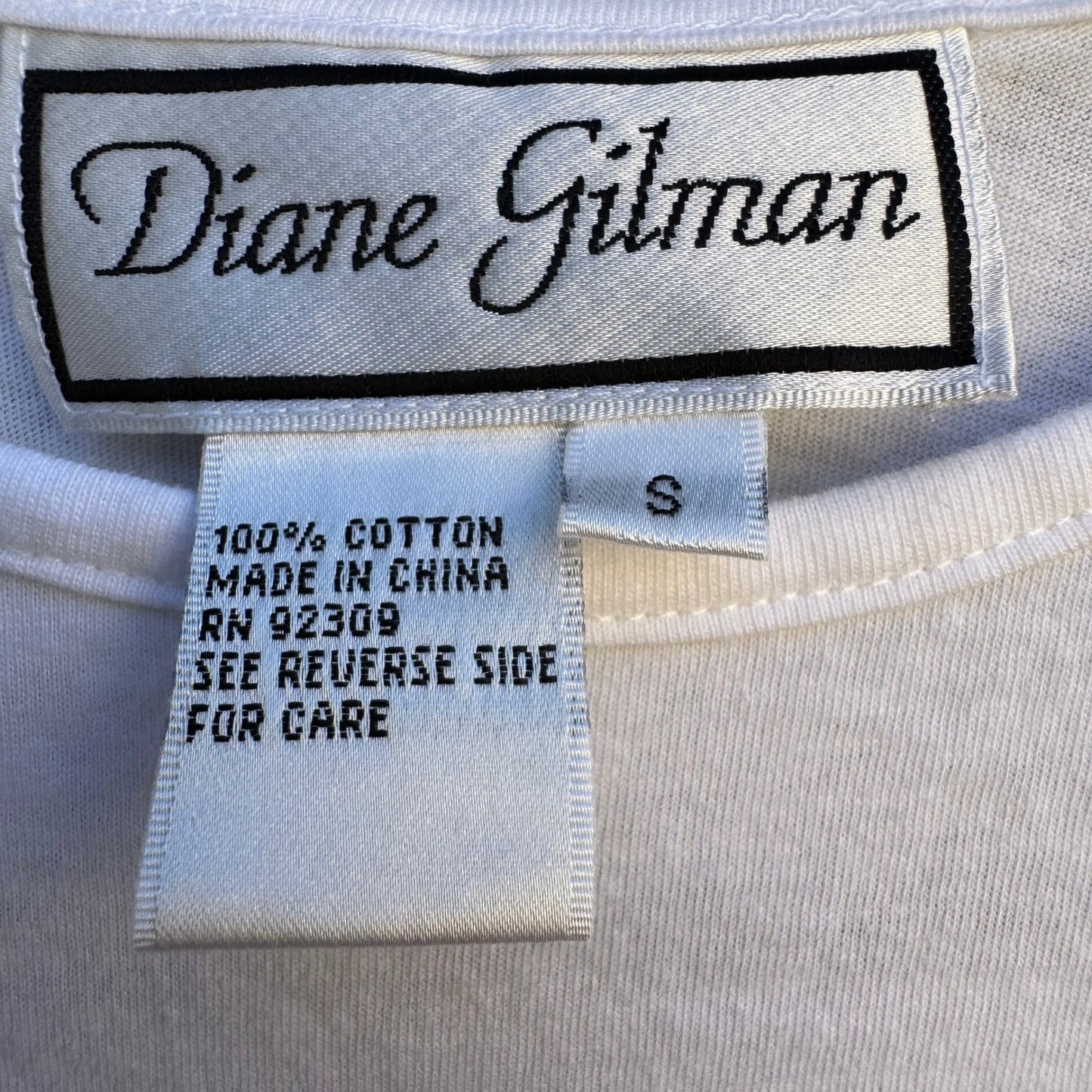 Diane Gilman White Cotton T-Shirt Red Hibiscus Sequin Embroidered Floral Small