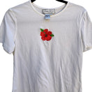Switch Diane Gilman White Cotton T-Shirt Red Hibiscus Sequin Embroidered Floral Small 3 image
