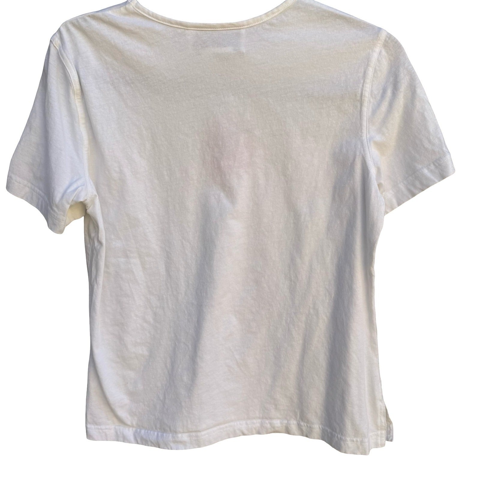 Diane Gilman White Cotton T-Shirt Red Hibiscus Sequin Embroidered Floral Small