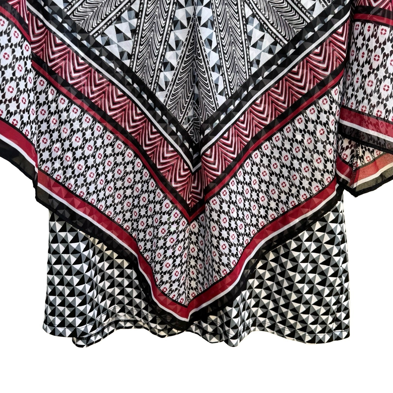 ALYX Boho Flowy Mod Geometric Poncho Chiffon Overlay Layered Tunic Blouse L