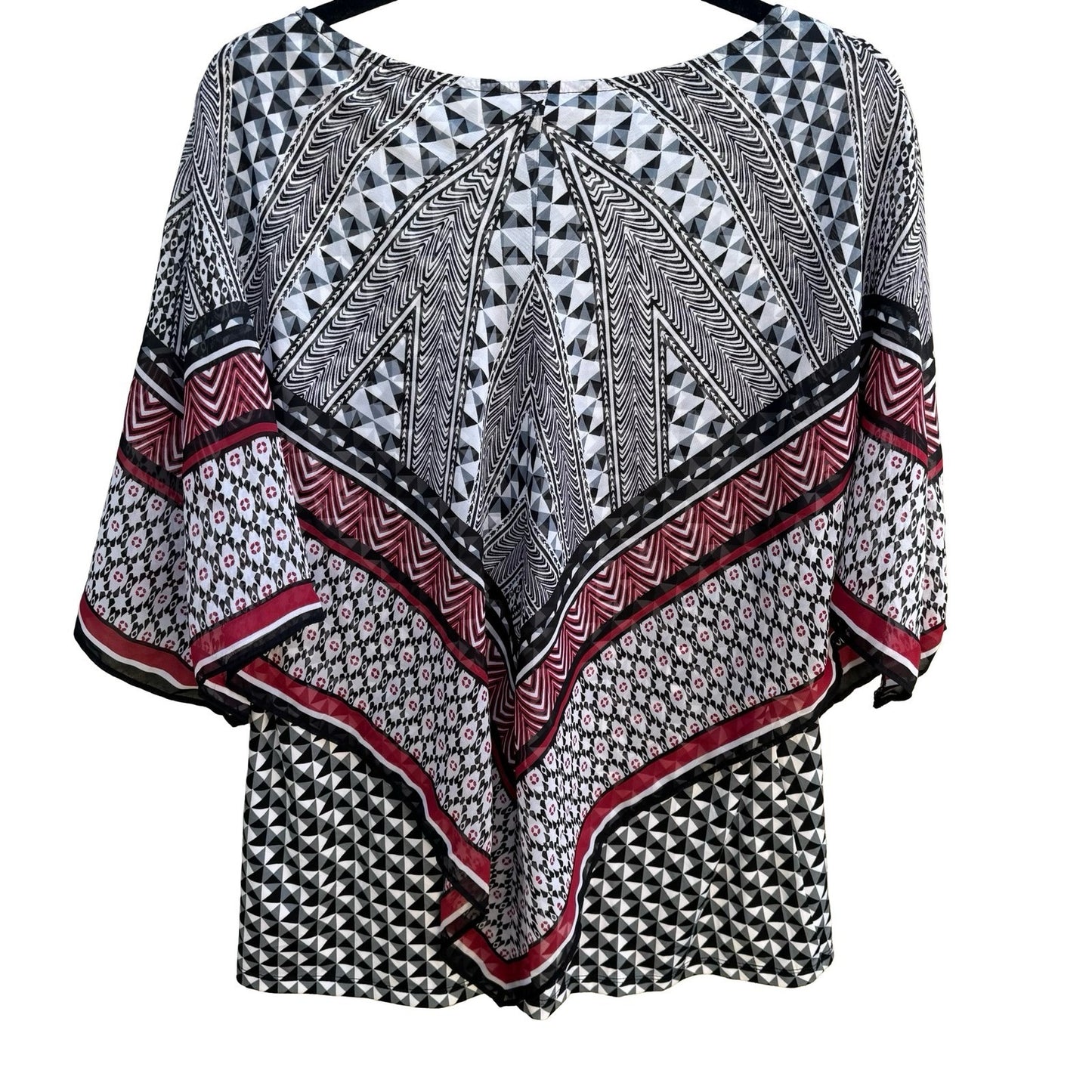 ALYX Boho Flowy Mod Geometric Poncho Chiffon Overlay Layered Tunic Blouse L
