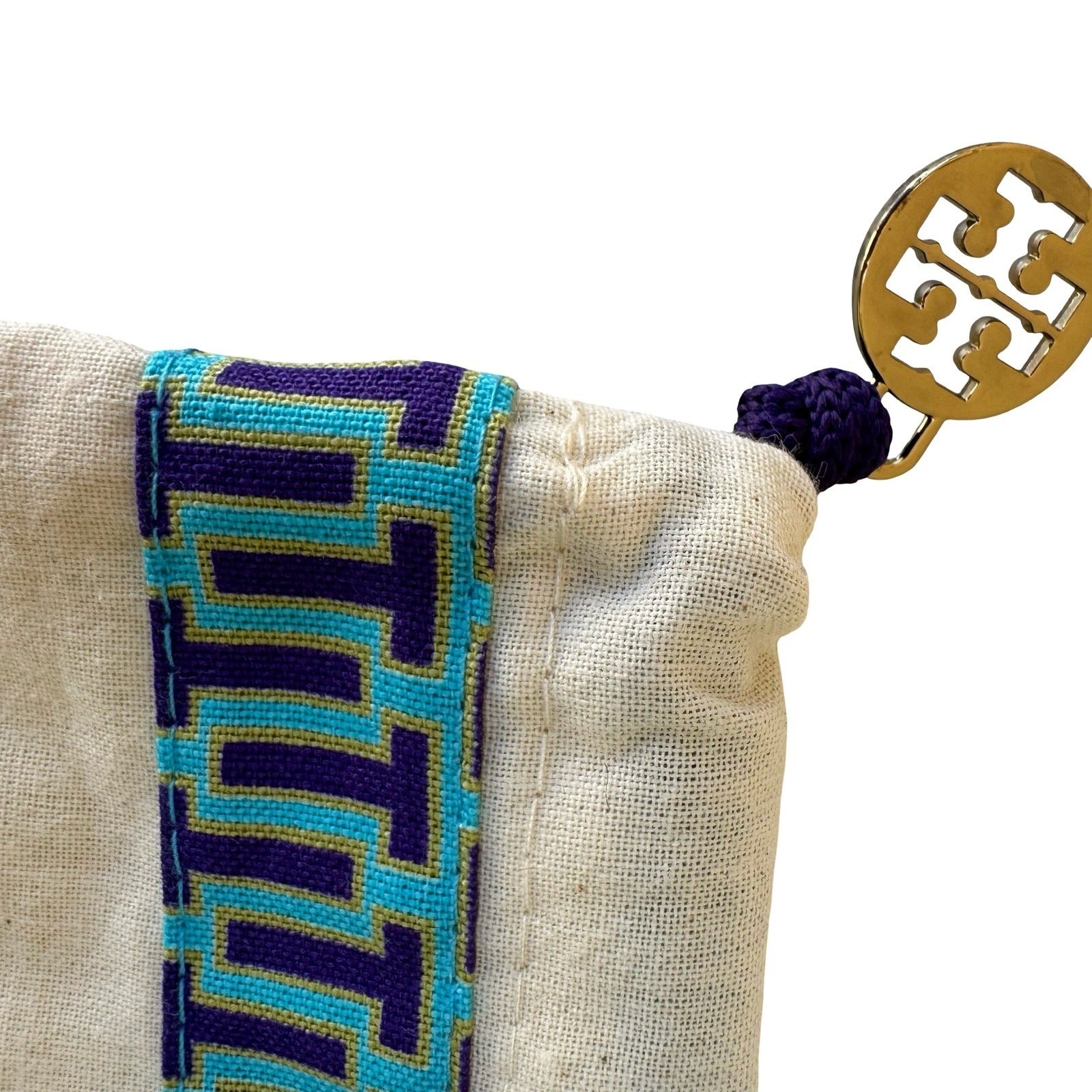 Tory Burch Cream Cotton Shoe Dust Travel Bag Drawstring Logo Trim Gold Charm OS