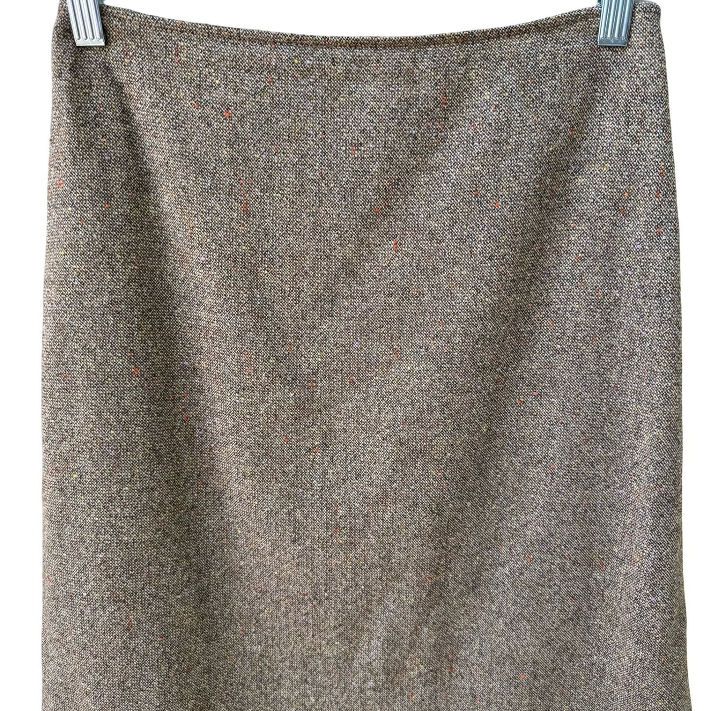 Tahari Vintage 90s Preppy Wool Blend Donegal Tweed Skirt Brown Faux Fur Trim 2