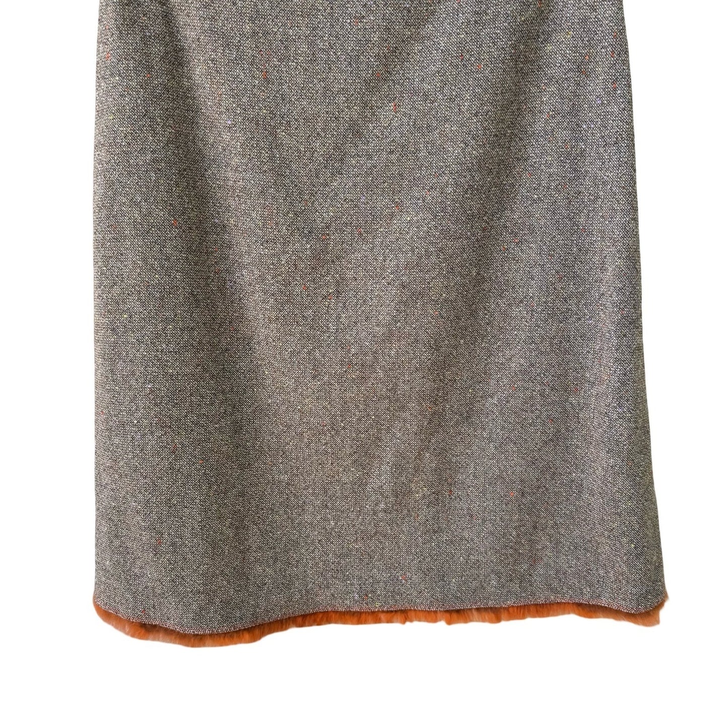 Tahari Vintage 90s Preppy Wool Blend Donegal Tweed Skirt Brown Faux Fur Trim 2